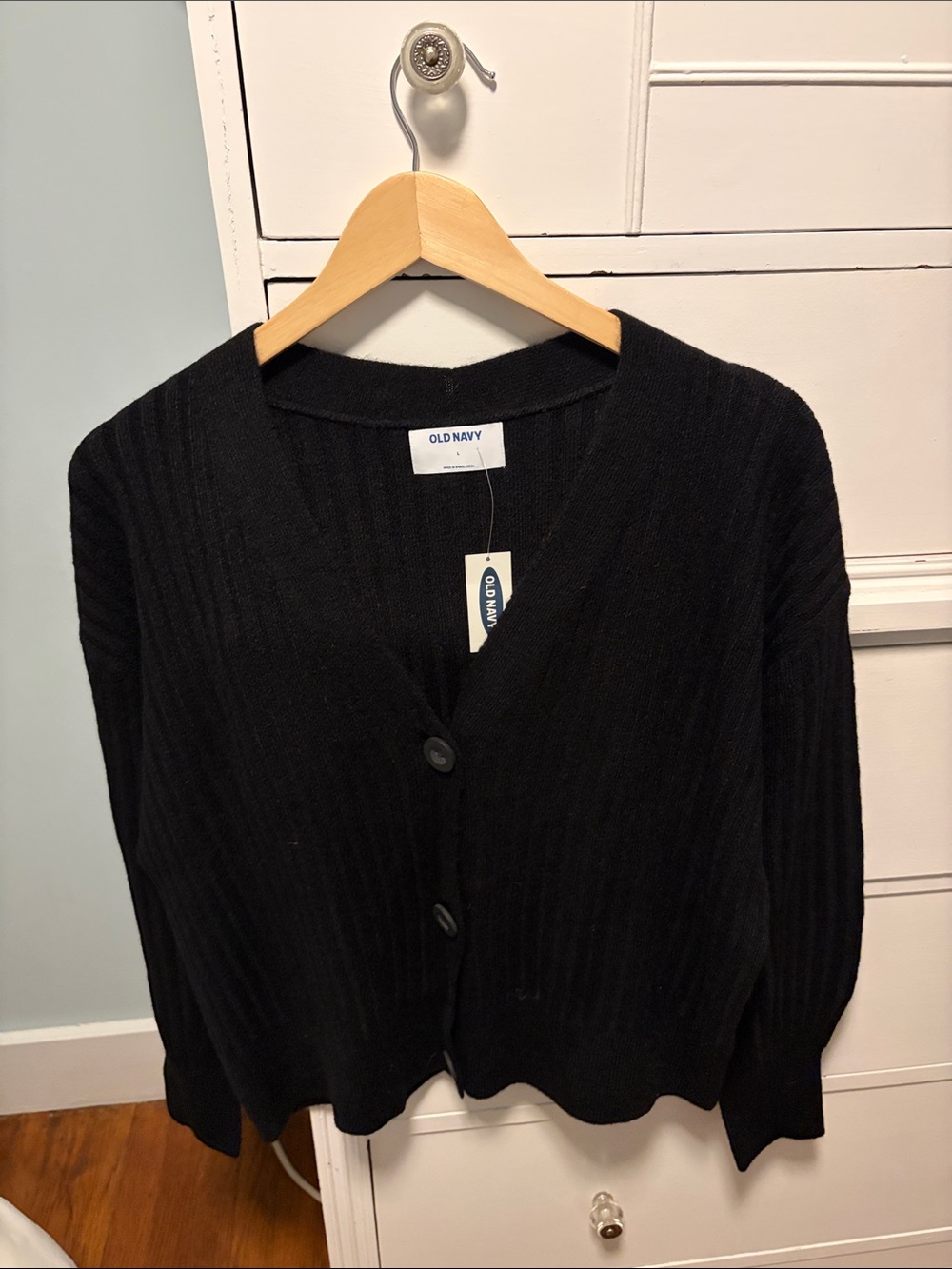 Old Navy Black Ribbed V-Neck Button-Up Cardigan